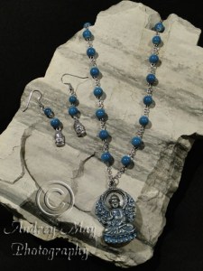 Blue and Silver Buddha Necklace and Earring Set
